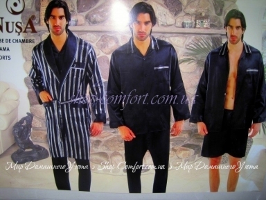 Комплект шелковый пижама и халат Nusa NS 9700-1 синий